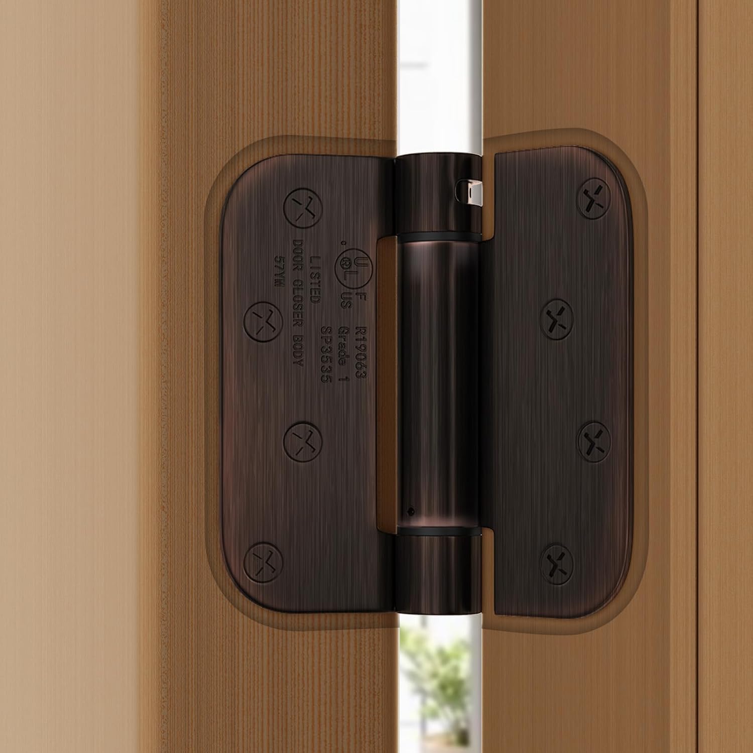 Haidms Self Closing Door Hinges 6 Pack Oil Rubbed Bronze Spring Loaded Hinges 4 Inch with 5/8" Radius Corner Adjustable Tension for Garage Exterior Door