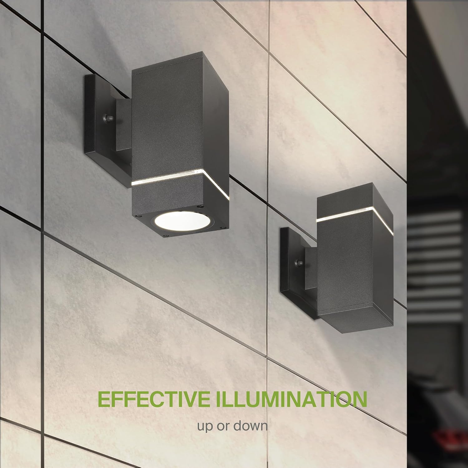 ASD 1 Light Square Outdoor Wall Light Fixture | 60W E26 Bulb Socket 120V ETL Cylinder Up Down Lights | LED/CFL/Incandescent Bulb Exterior Wall Sconce | Front Door, Porch Patio | Ringed Black