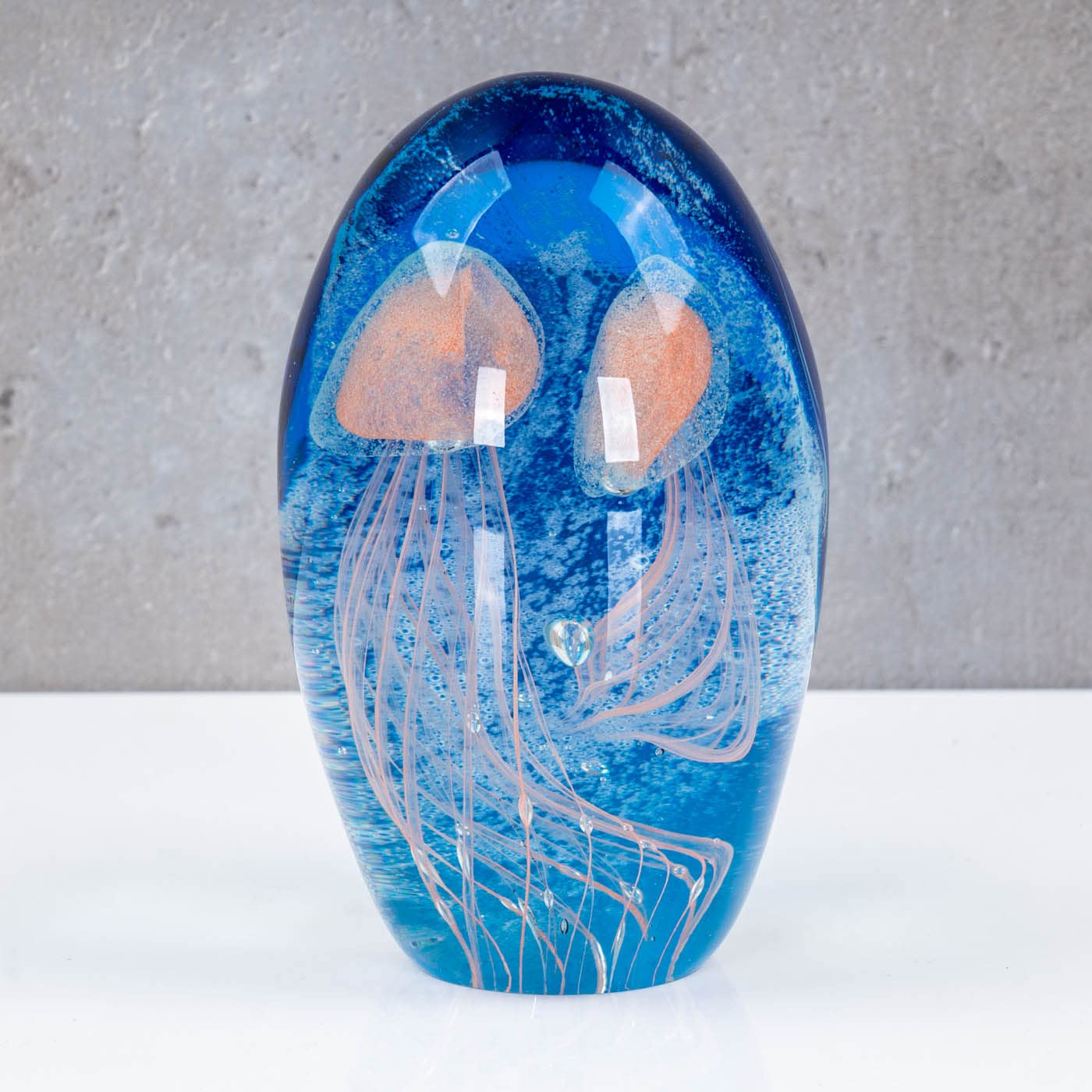 levandeo Design Glas Skulptur H13cm Blau Weiß Qualle Kunst Unikat Briefbeschwerer Figur Dekofigur Glasdeko