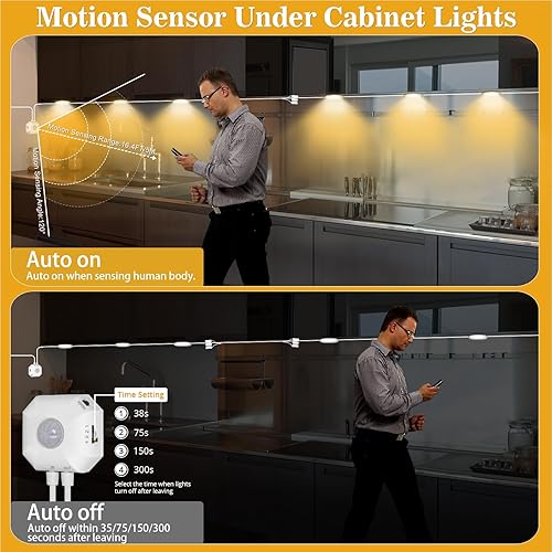 Miniatura 8 de KeShu Luces LED blancas regulables para debajo del gabinete, luces de armario cableadas, aplicación Bluetooth inteligente, control remoto debajo del