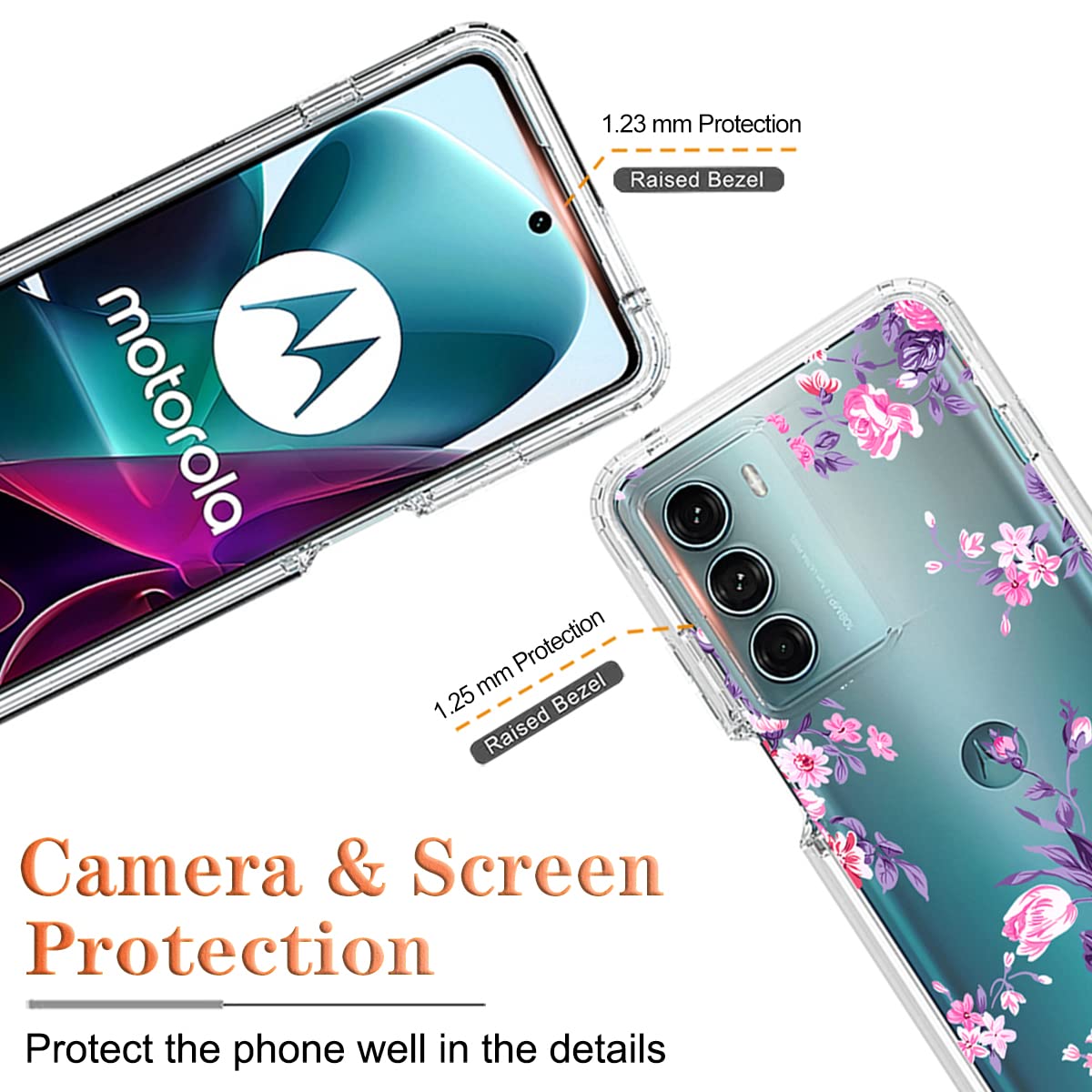 Coque Moto G200 5G Avec Protection Écran & Motif Floral – Étui Antichoc TPU Souple Pour Motorola Moto G200 5G