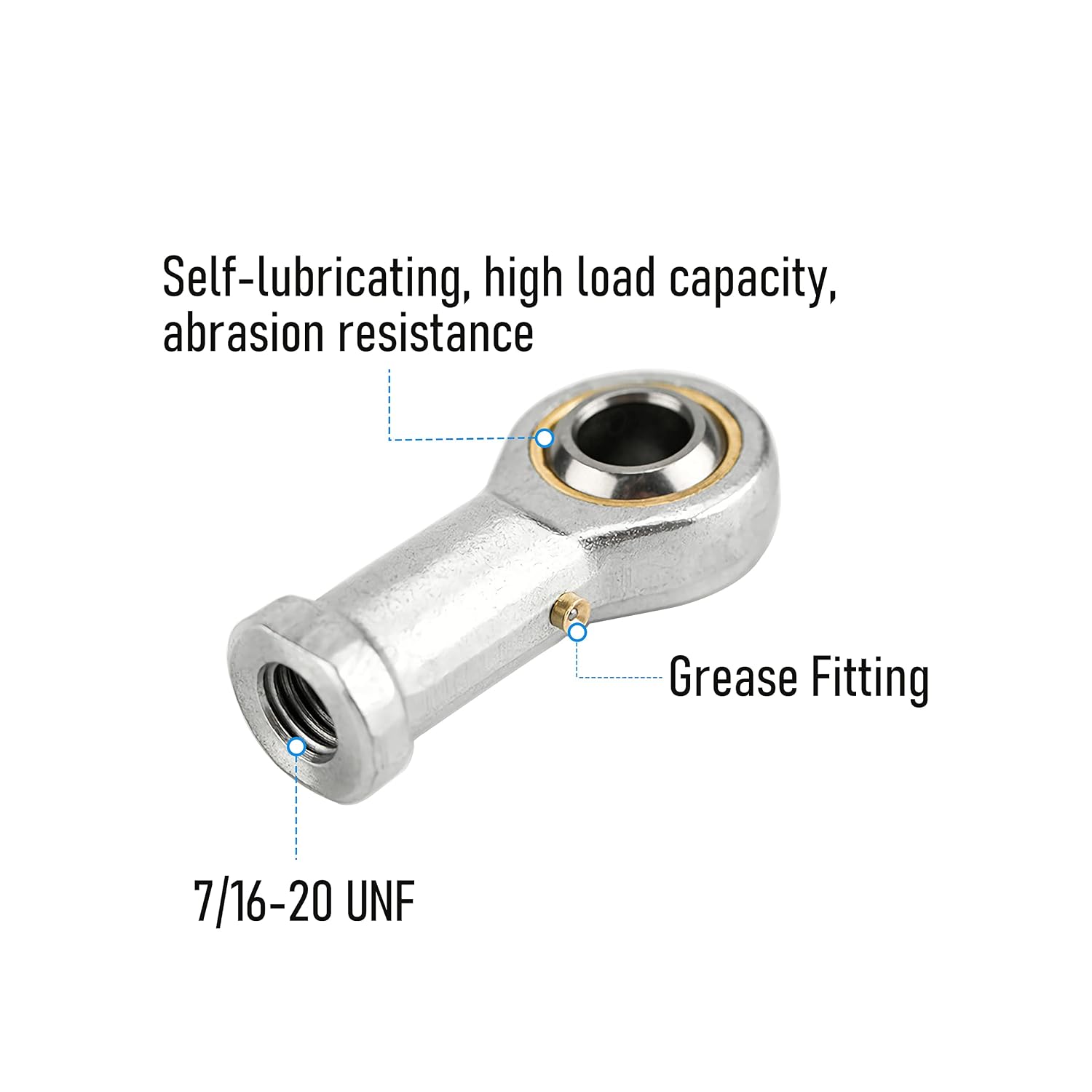 PHSB7 Spherical Rod End Bearings 7/16" Bore Pre-Lubricated Joint Bearings Set, Self-Lubricating Rod End 7/16-20 Female Thread Connector Bearing with Jam Nut, 2 PCS