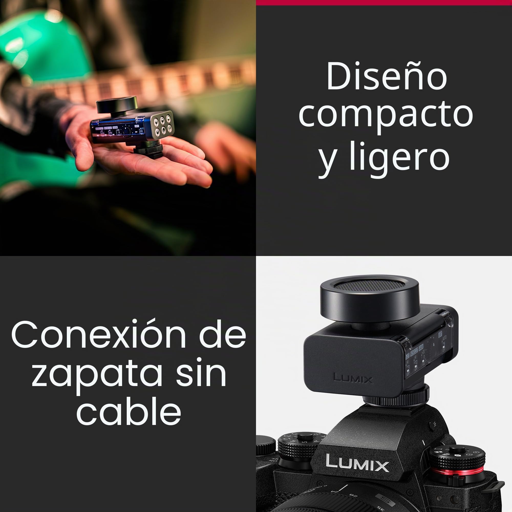 Panasonic Lumix DMS1 Micrófono de Escopeta Digital, Float 32 bits, Audio 4 Canales, 6 Modos direccionales, inalámbrico, reducción de Viento y Vibraciones, con Funda Inteligente.