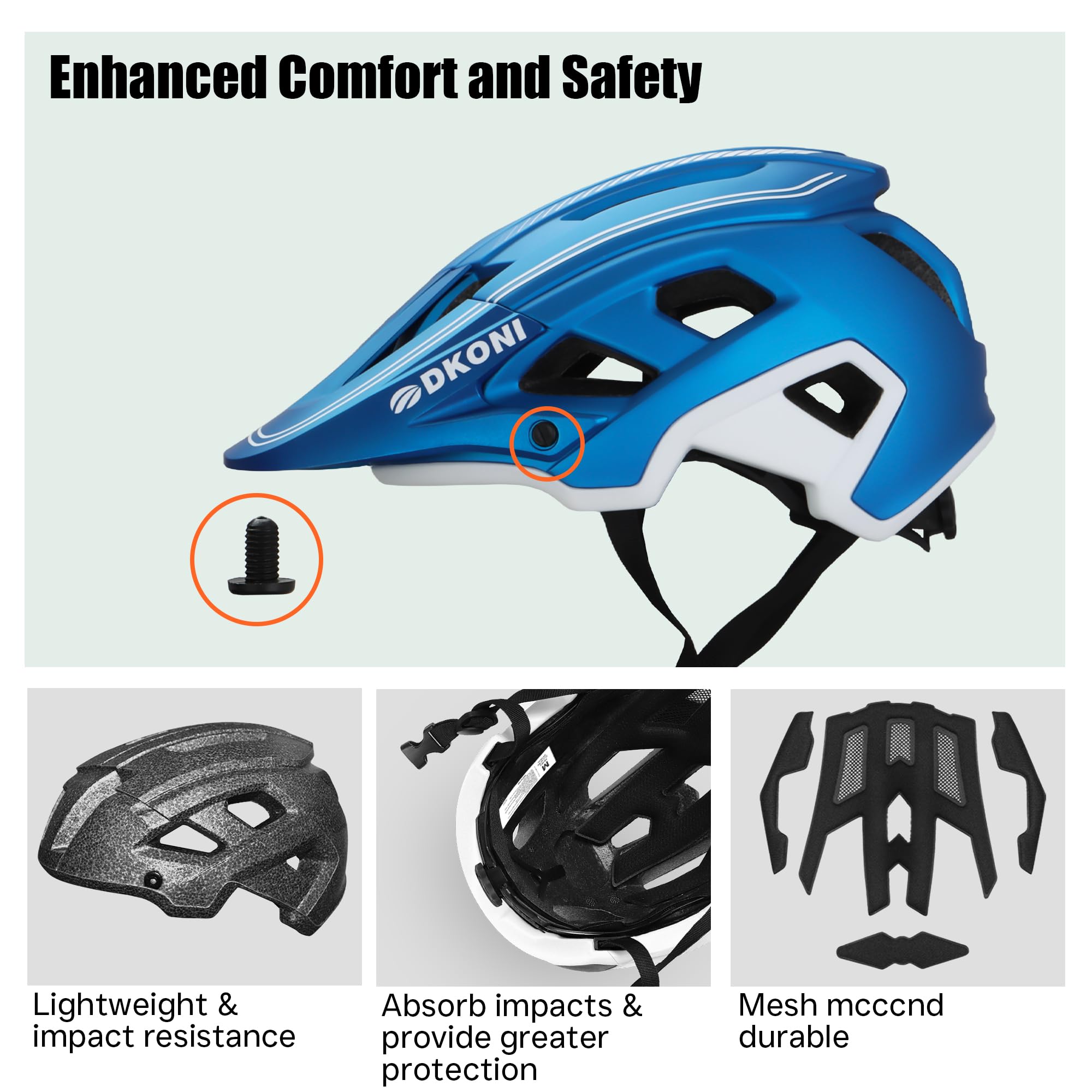 DKONI Casco da bicicletta leggero e regolabile, unisex per ragazzi e adulti, con visiera e imbottitura rimovibili, 17 prese d’aria