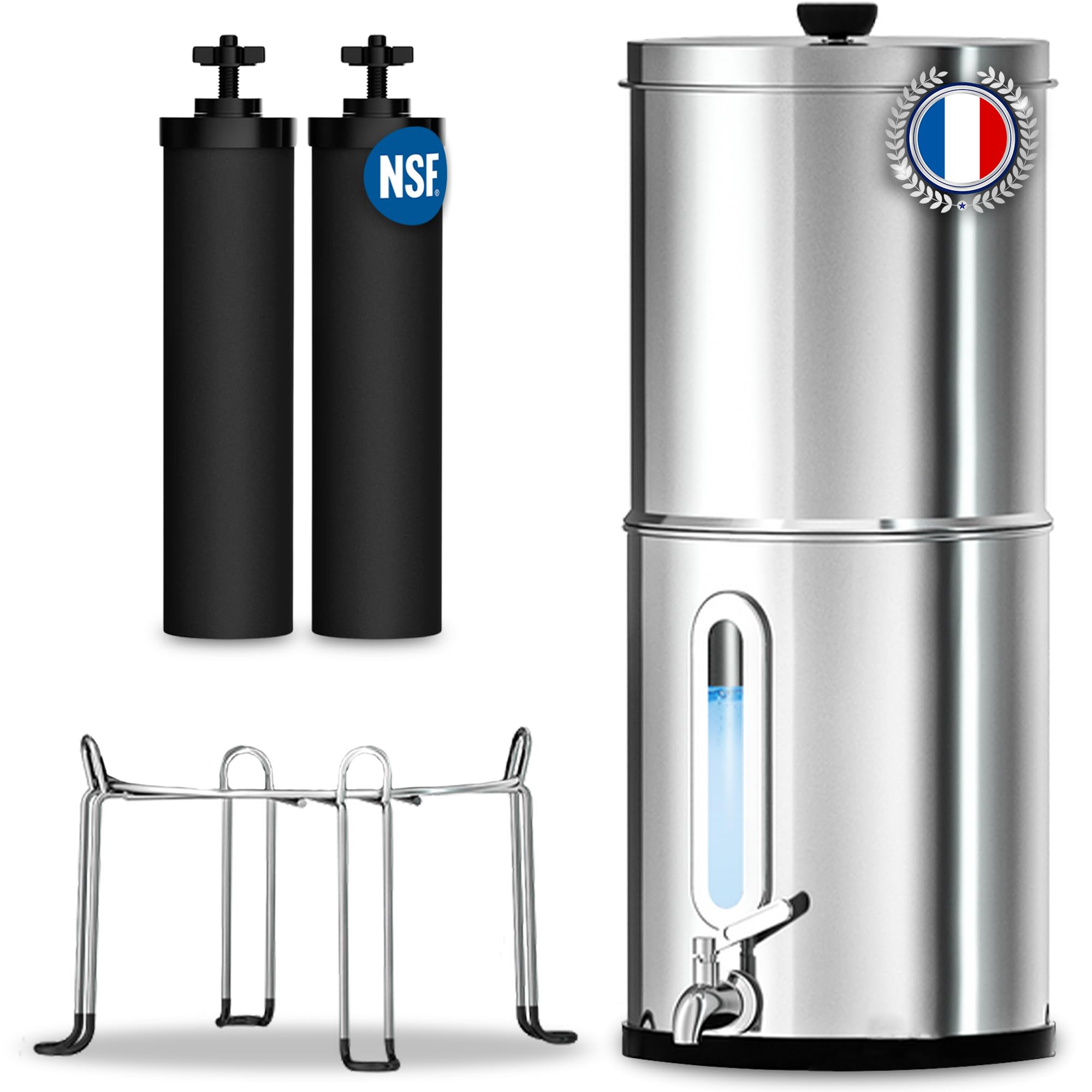 ORINKO Filtre à Eau par Gravité 8,5 L, Purificateur d'Eau avec Charbon Actif, Fontaine Filtrante pour Eau du Robinet, Eau de Pluie et Plus, Filtration Avancée