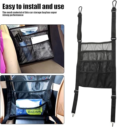 Miniatura 2 de NGHEY Pack-1 Bolsa de red para asiento de automóvil, organizador de almacenamiento entre asientos delanteros, barrera de asiento trasero para