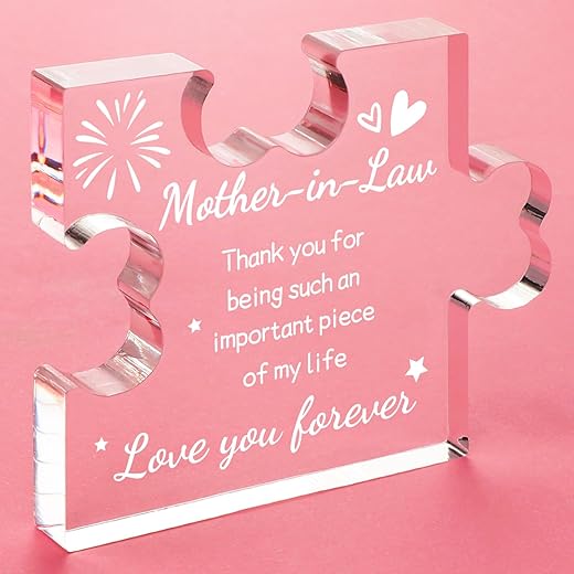 Funnli Mother in Law Gifts from Daughter in Law Acrylic Puzzle Plaque - Christmas Gifts for Mother in Law 3.35 x 2.76 Inch Desk Decorations - Birthday Anniversary Wedding Card Gifts for Mother in Law