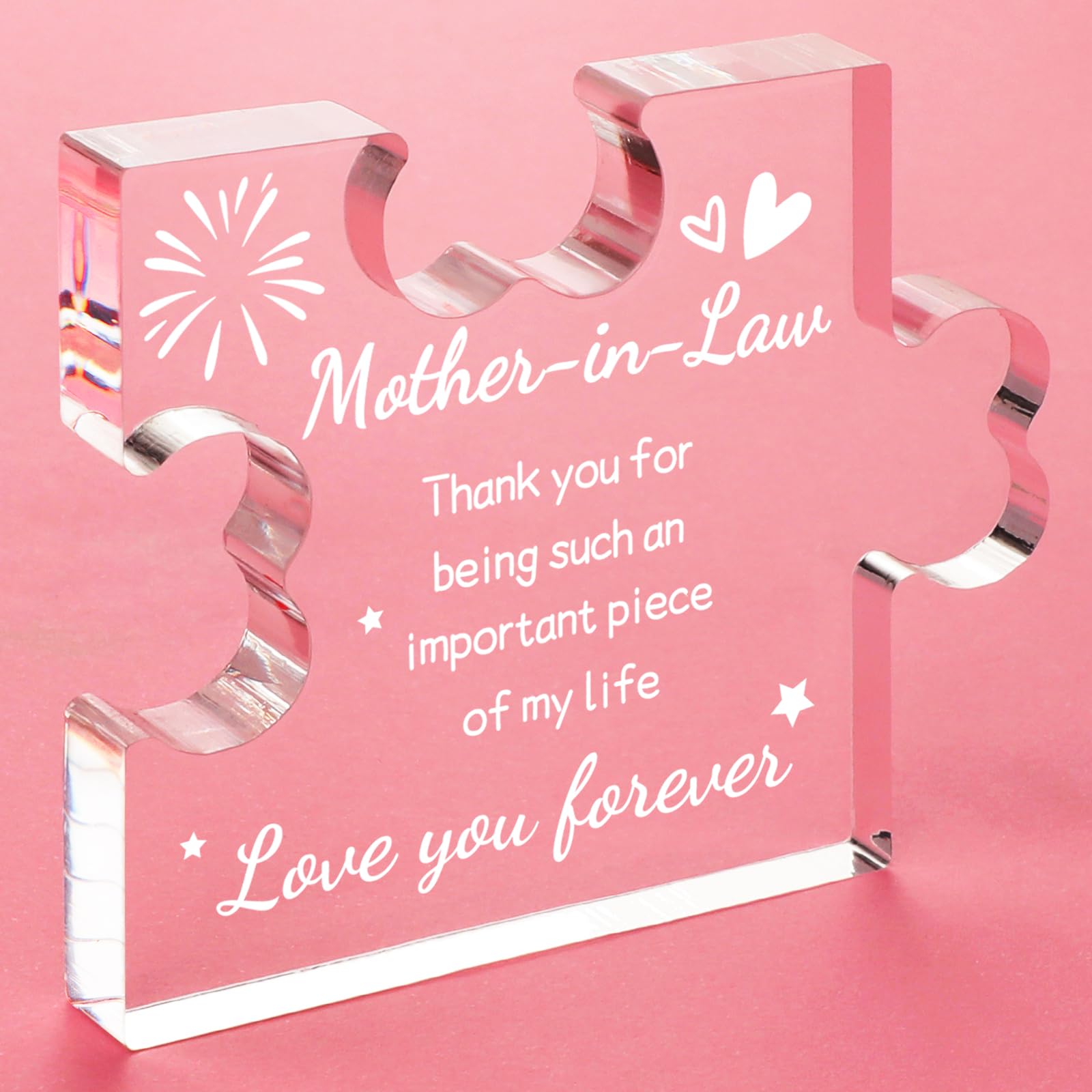 Funnli Mother in Law Gifts from Daughter in Law Acrylic Puzzle Plaque, Birthday Gifts for Mother in Law 3.35 x 2.76 Inch Desk Decorations, Mothers Day Anniversary Wedding Card Gifts for Mother in Law