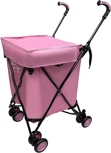 Miniatura 6 de EasyGo - Carrito de compras plegable con ruedas, lona extraíble, capacidad de 120 libras, color rosa básico