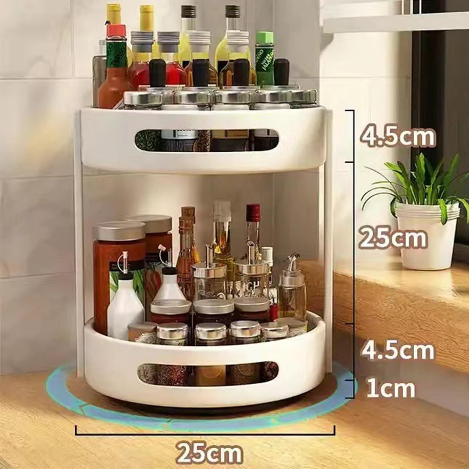 Lazy Susan Plateau tournant à 2 niveaux rotatif à 360° pour comptoir de cuisine et garde-manger – Blanc Parfait pour un accès facile et des espaces sans encombrement