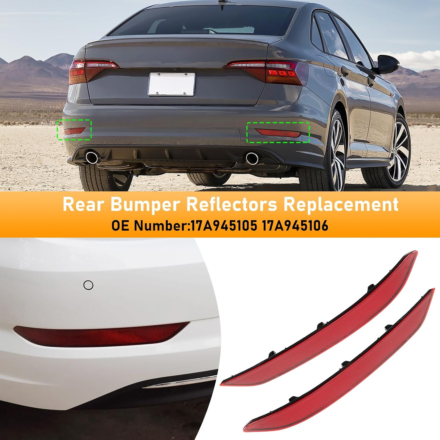 Compatible with Volkswagen Jetta Sedan Rear Bumper Reflector 2019-2021,Left Driver & Right Passenger Side Red Marker Trim Replace for 17A945105,17A945106,Jetta Back Reflector Light W/O Bulb,2PC