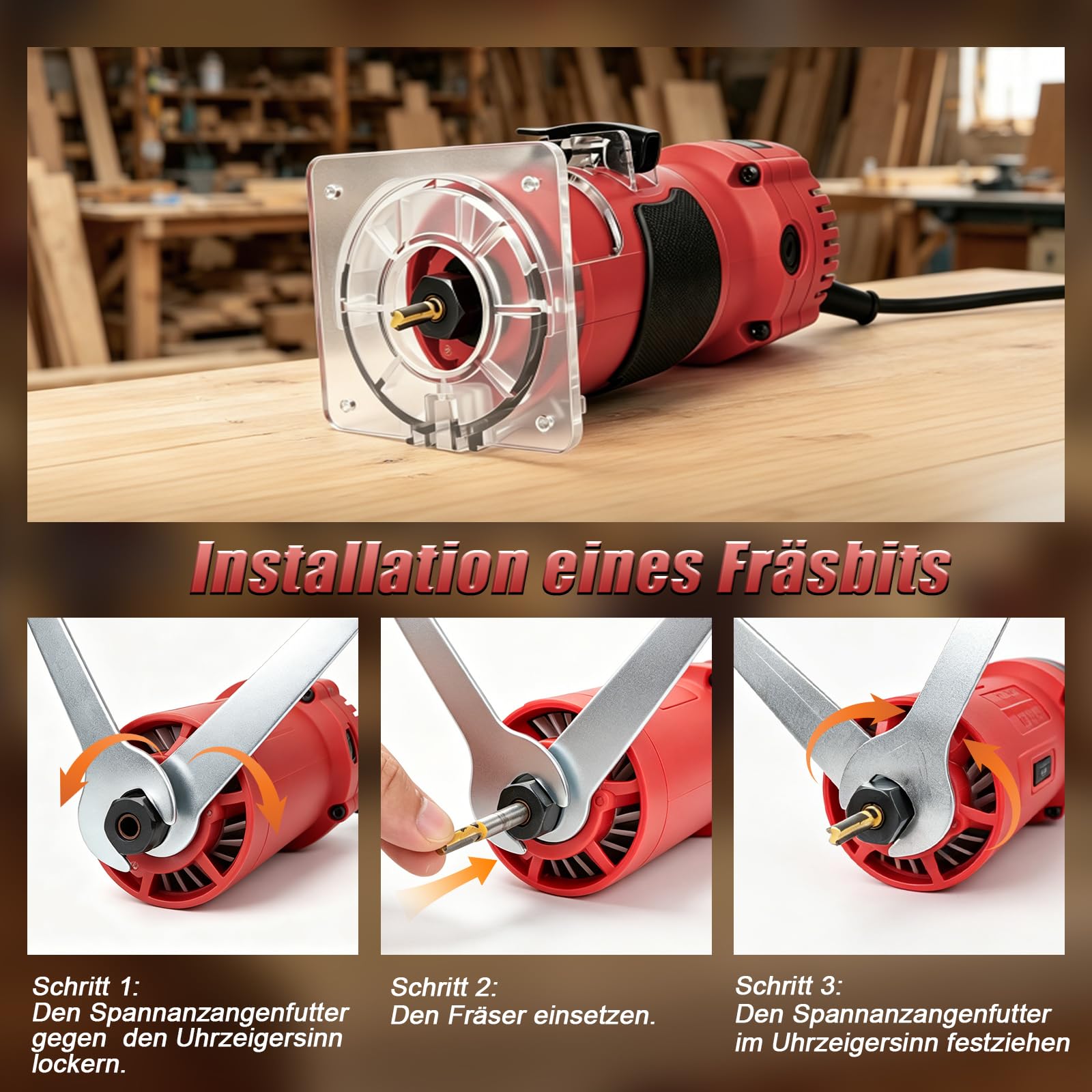 YEARTOP Kantenfräse Holz 800W, Oberfräse Set mit 6tlg. Fräsern in Holzbox, 31000 U/min Einhandfräse Elektro, Palstikbasis & Parallelanschlag Kopierführung für Holzbearbeitung Präzises Trimmen & Nuten