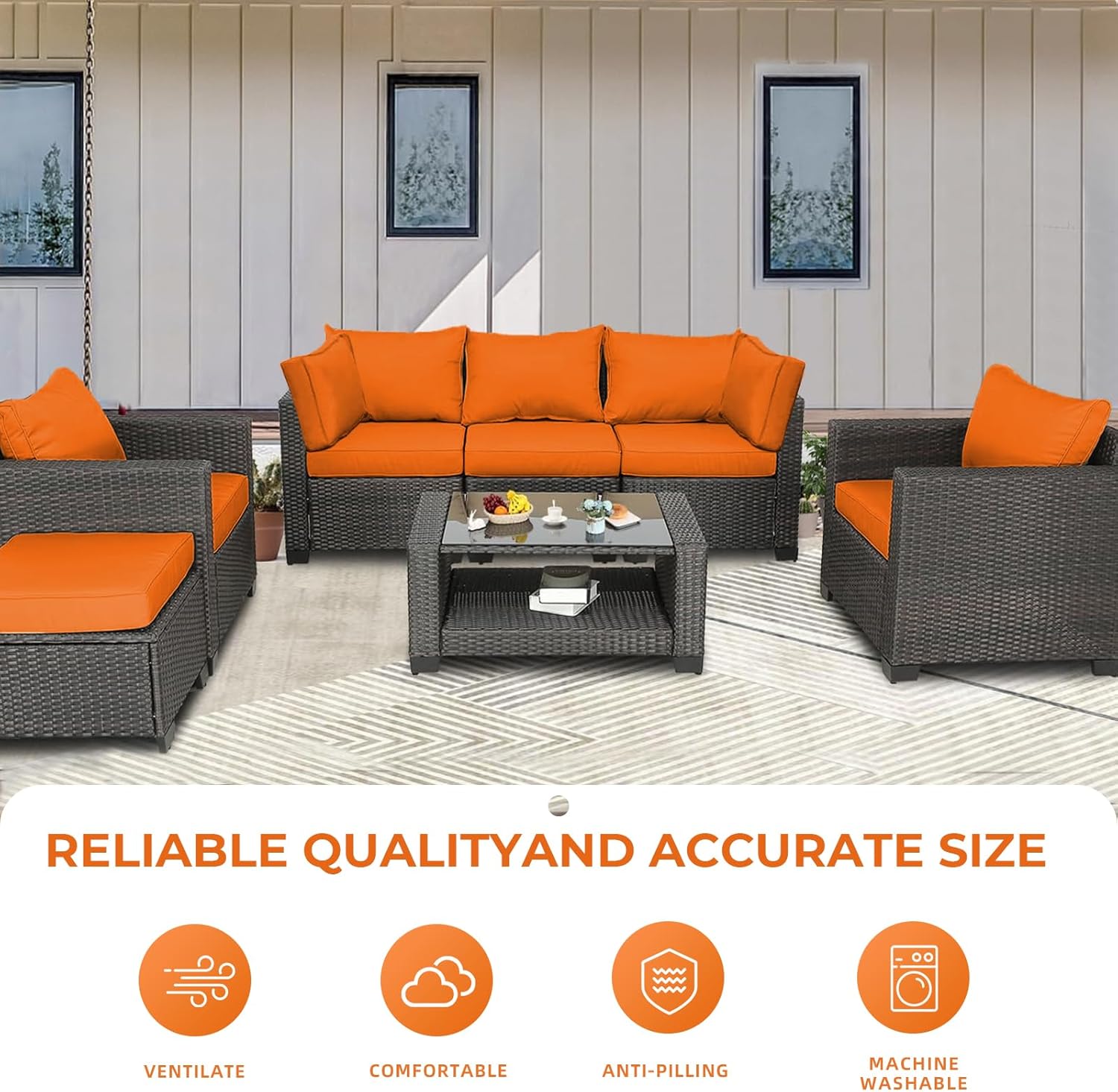 14Pcs Stretch Patio Cushion Covers Replacement Outdoor Couch & Sofa Covers Waterproof UV-Resistant Slipcovers for Patio Furniture Cushion with Zipper, Orange