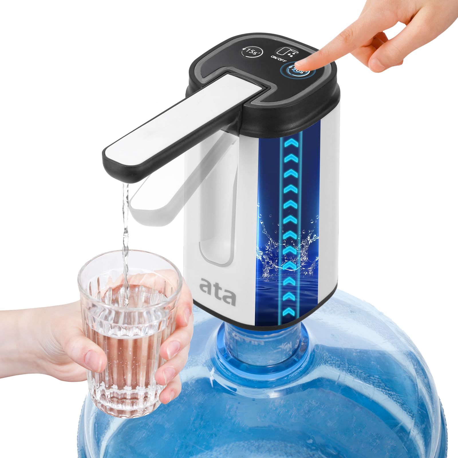 ata Water Dispenser for 5 Gallon Bottle, Automatic Water Pump for 5 Gallon Jug, USB Rechargeable, Foldable Water Pump for Kitchen, Camping, and Travel.