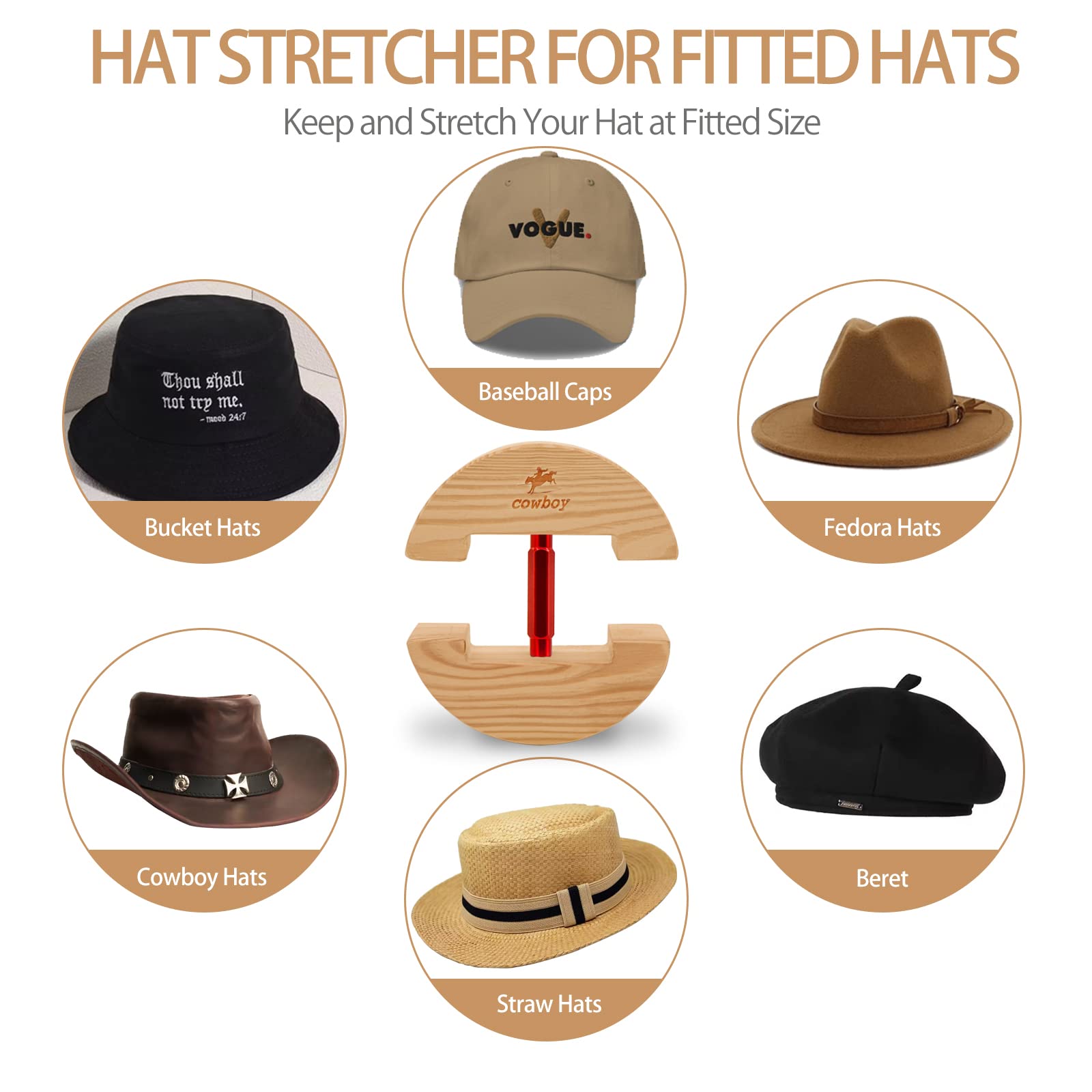 HAIBEIR Barella ovale per cappelli aderenti, in legno, da cowboy, taglia unica, per uomini e donne, colore nero, Nero , Taglia unica HAIBEIR Barella ovale per cappelli aderenti, in legno, da cowboy, taglia unica, per uomini e donne, colore nero, Nero , Taglia unica