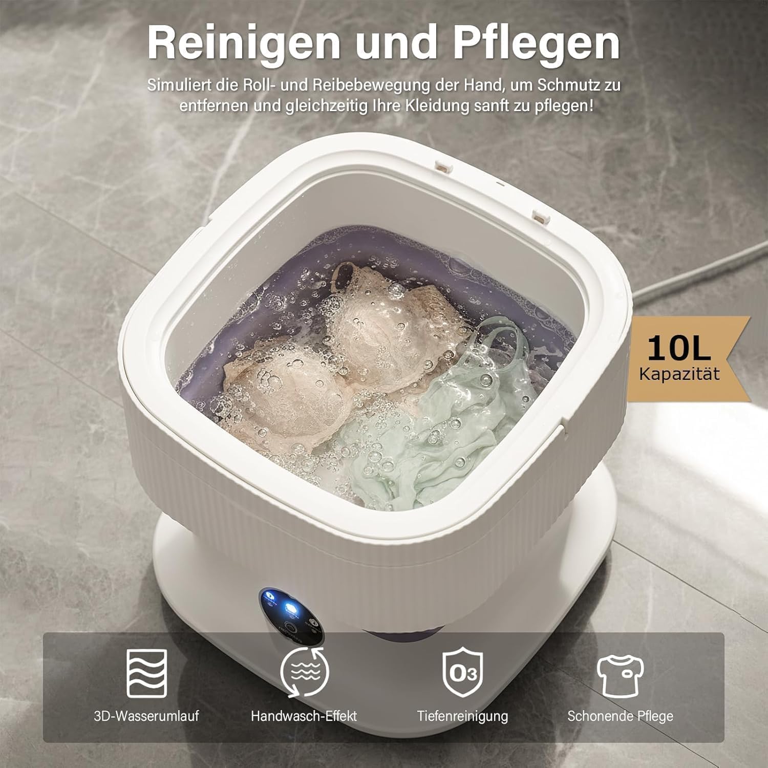 Mini Waschmaschine Faltbar Tragbare Waschmaschine – 10L Folding Waschmaschine mit Schleuderfunktion, Touchscreen & 3 Waschmodi, Tragbare Campingwaschmaschine für Reisen, Studenten, Wohnmobil
