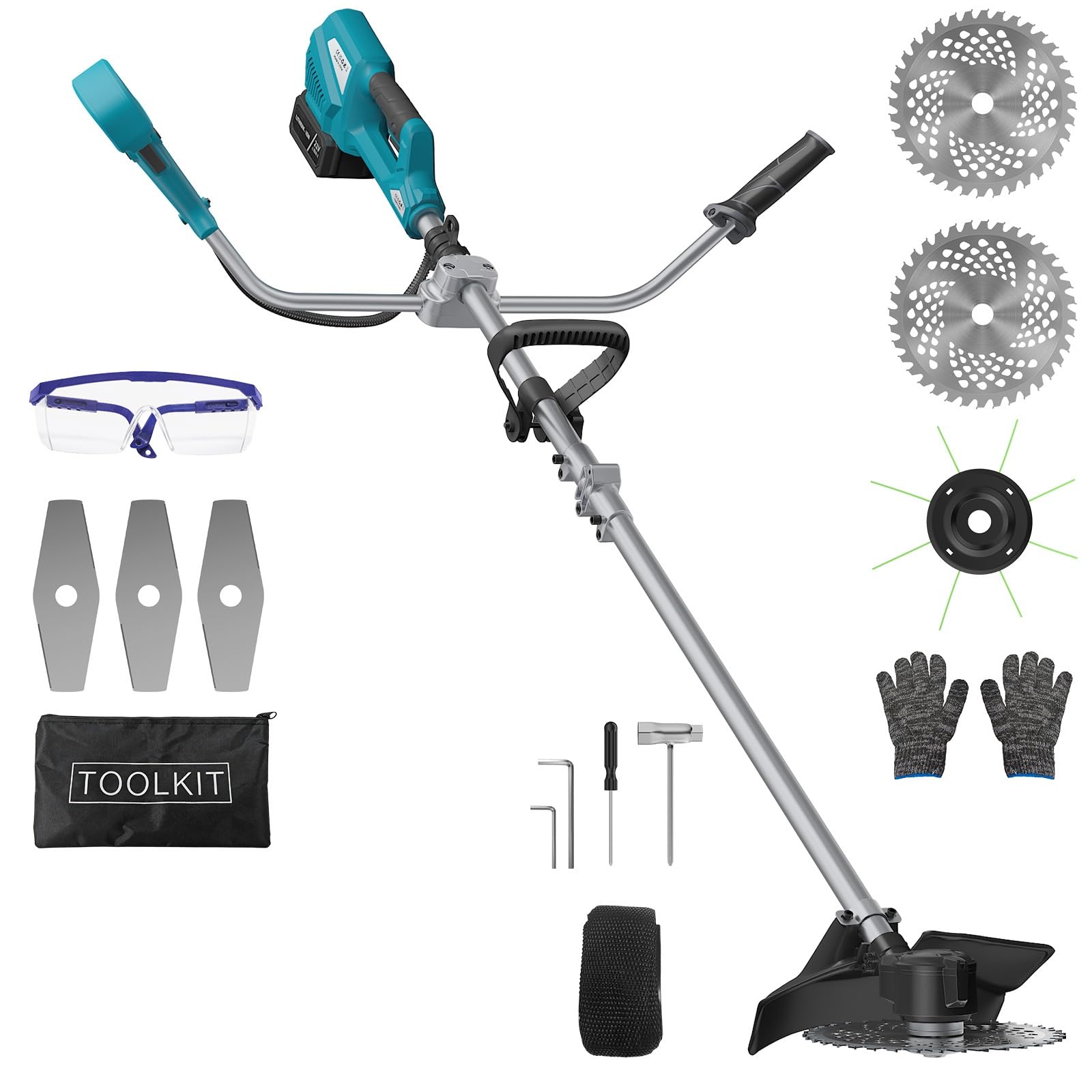 Akku Rasentrimmer Freischneider, 18-42V Bürstenloser Direktantrieb Motor, 3000mAh Akku Rasenmäher Kantenschneider Grasschneide, Multifunktionaler Gartentrimmer für Rasenpflege, Kein Akku + Ladegerät