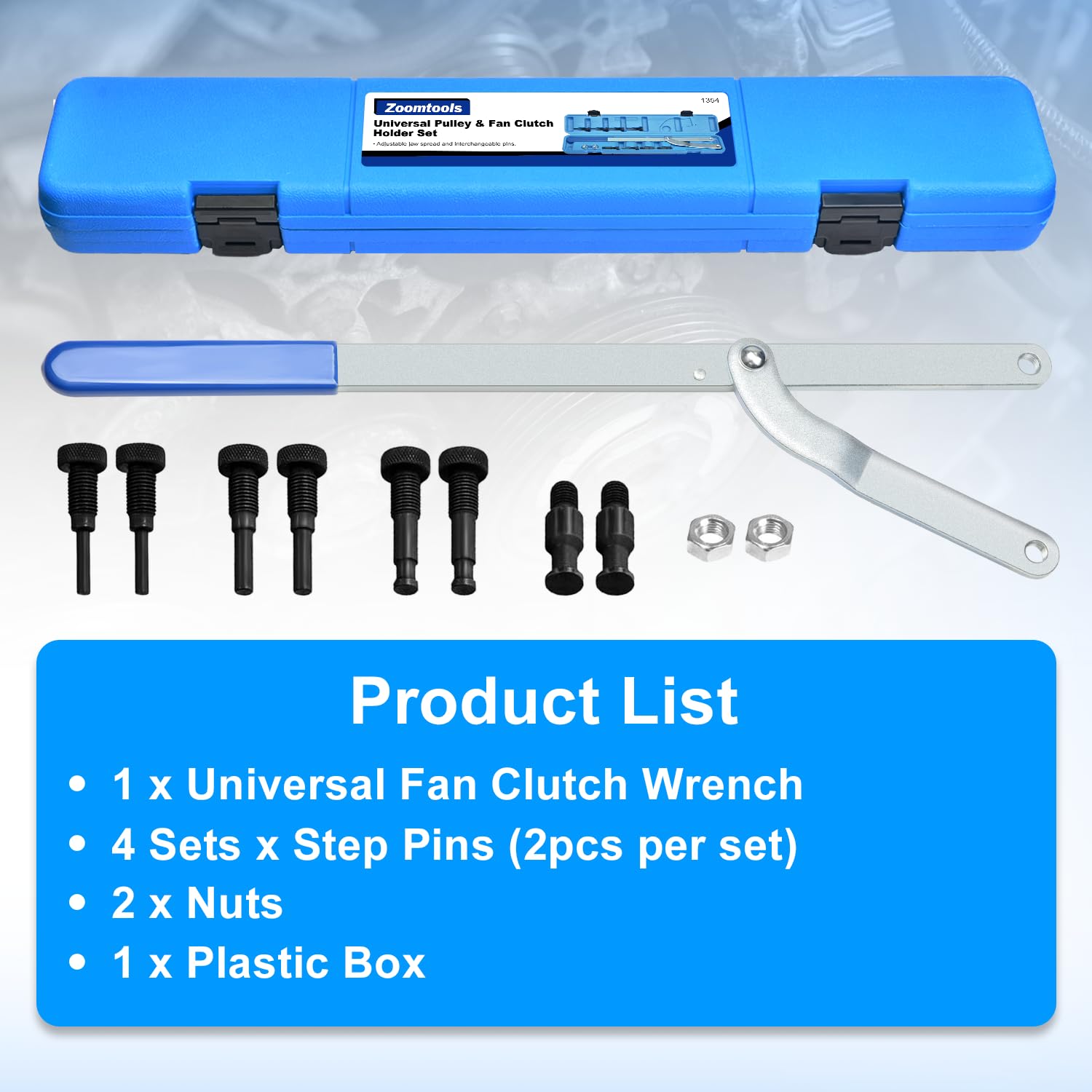Kit Chiave Contro-Supporto Universale per Puleggia Albero a Camme e Frizione Ventola, Set di Attrezzi per Bloccaggio Pulegge Regolabile 40-220mm con 4 Paia di Perni Intercambiabili