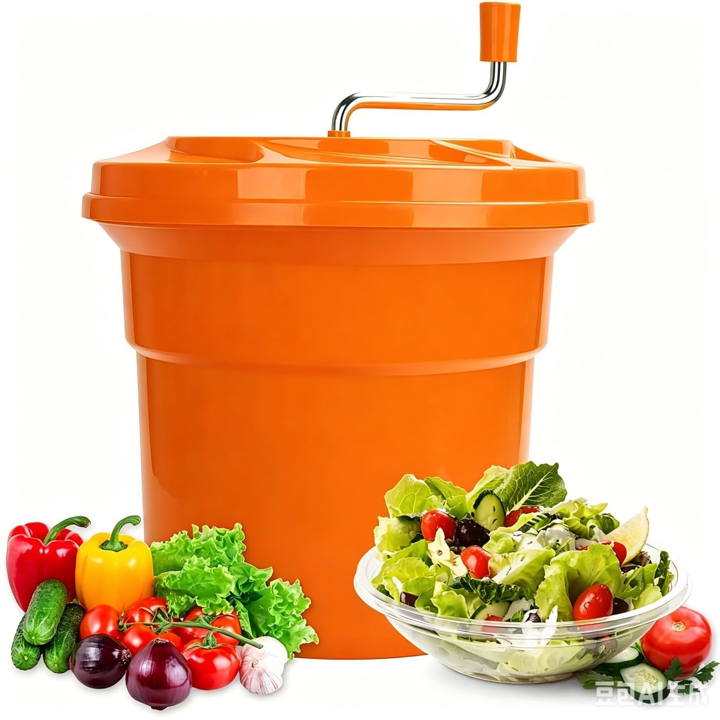 XCSCUK Commercial Salad Spinner, 12L/24L Large Capacity Lettuce Spinner,with Colander Basket, Manual Spin Dryer,for Greens & Vegetables (Orange 24L)