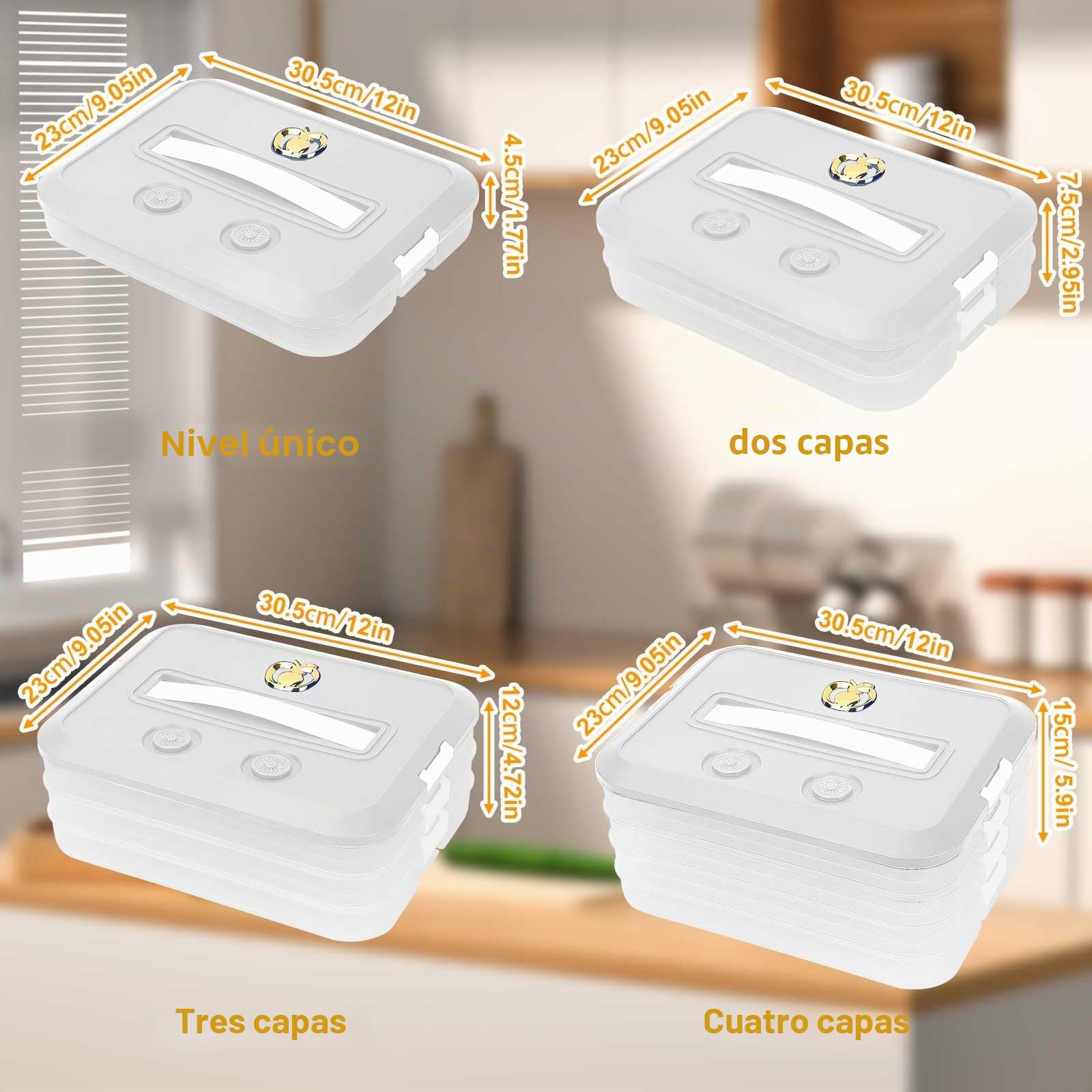 4 Capas Contenedor De AlbóNdigas, 30,5*23*15Cm Recipiente De Almacenamiento Carne Caja De Almacenamiento Para FrigoríFico Con Tapa Caja Para Congelar AlbóNdiga Contenedor De Alimentos Transparente