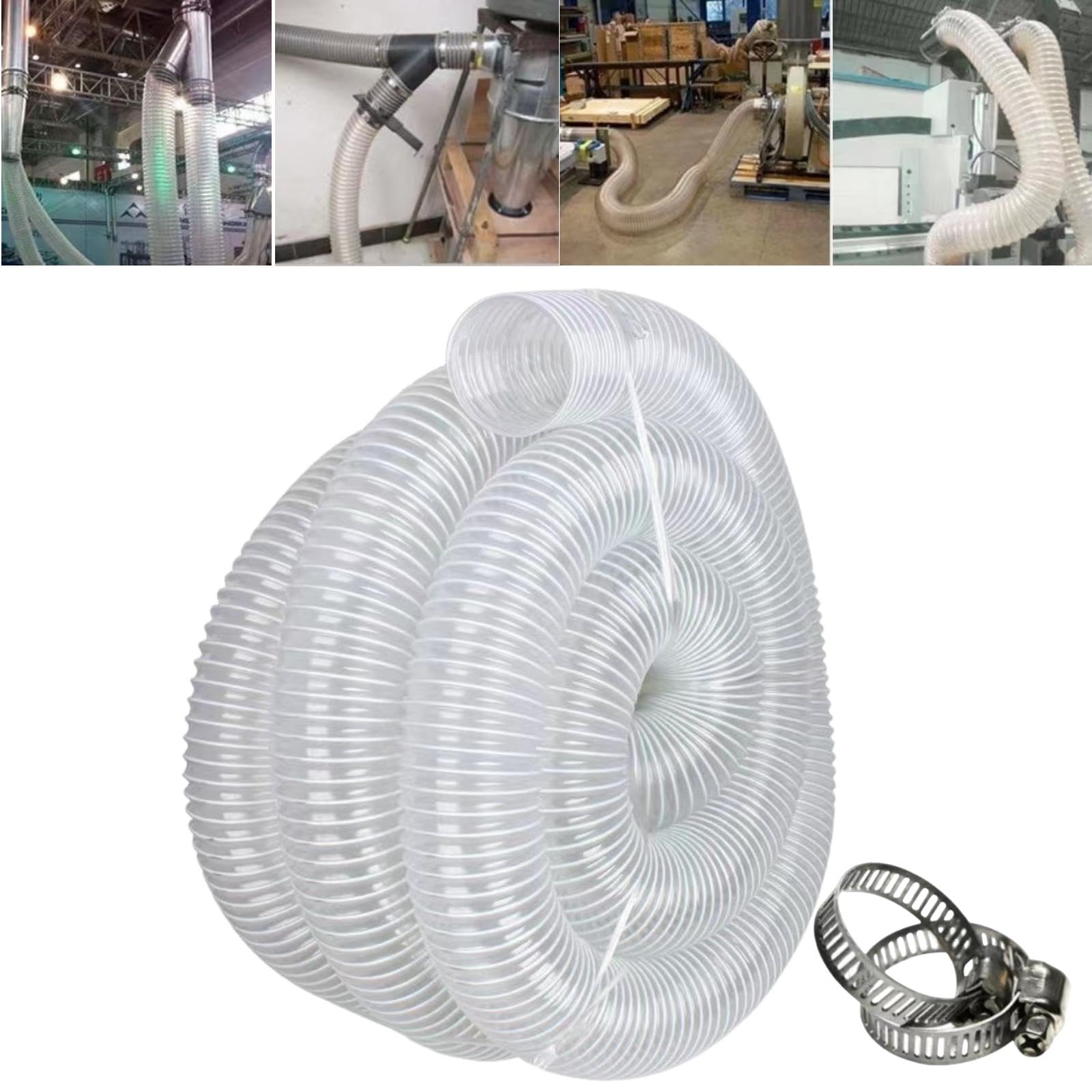 Duyalinya集塵ホース 木工/サイクロン自作集塵機用 PVC耐摩耗 静電防止 排気、 集塵兼用 バンド付き 内径100mm 5M
