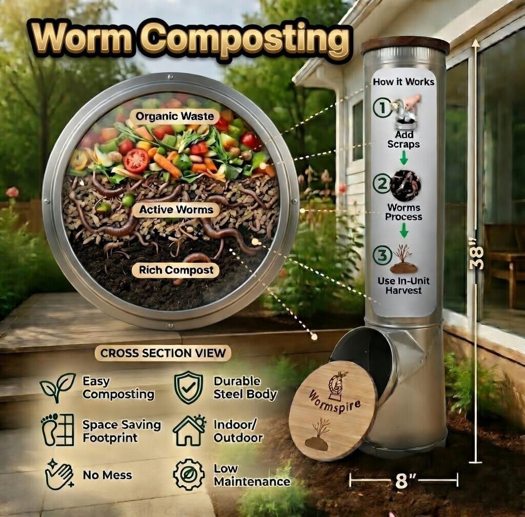 Wormspire™ Vertical Worm Compost Bin – Modular Stackable System for Smaller Spaces, Garden Beds & Containers (Unfinished, Large)