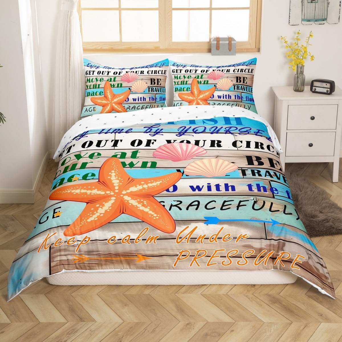 jejeloiu Ocean Bedding Set Toddler Size Kids Starfish Comforter Cover for Boys Girls Teens Azure Duvet Cover Breathable Soft Lightweight Microfiber,No Comforter