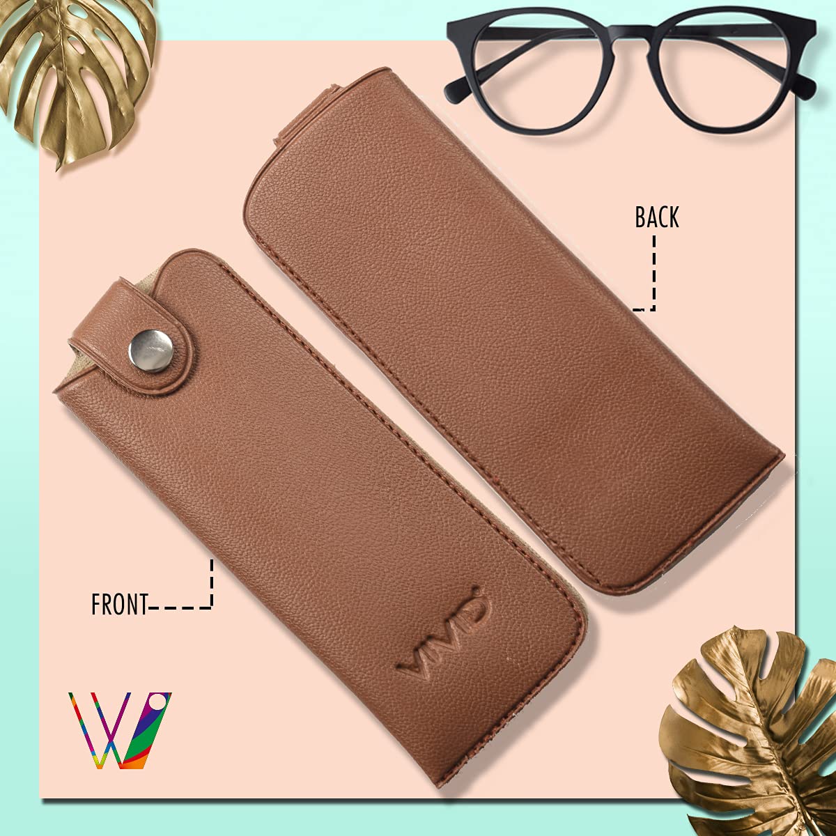 VIVID Vision Unisex Adult Lightweight Eyewear Specs Case Cover, Protect Eye Glasses, Chashma Dibbi, Spectacle Box, Pouch, Closure - Button, Artificial Leather, D-11, BLACK-BROWN