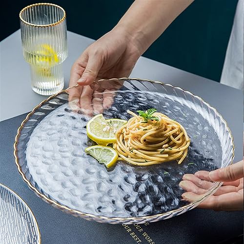Miniatura 4 de Platos de cena Platos de cena Plato de cena de borde dorado de vidrio transparente Plato de cena de estilo europeo Patrón de ojo de martillo Plato