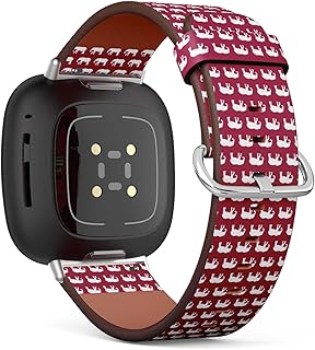 CJBROES Replacement Leather Watch Band, Compatible with Fitbit Versa 3 and Fitbit Sense of Wristband Bracelet Accessory - White Elephants Cute