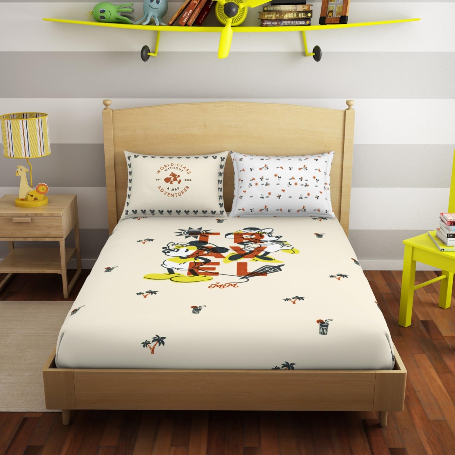 Mickey's Stuff For Kids ヴィンテージ寝具セット ツイン SPACES Disney Mickey Kids Bedsheet – Double Bed, Whisper White