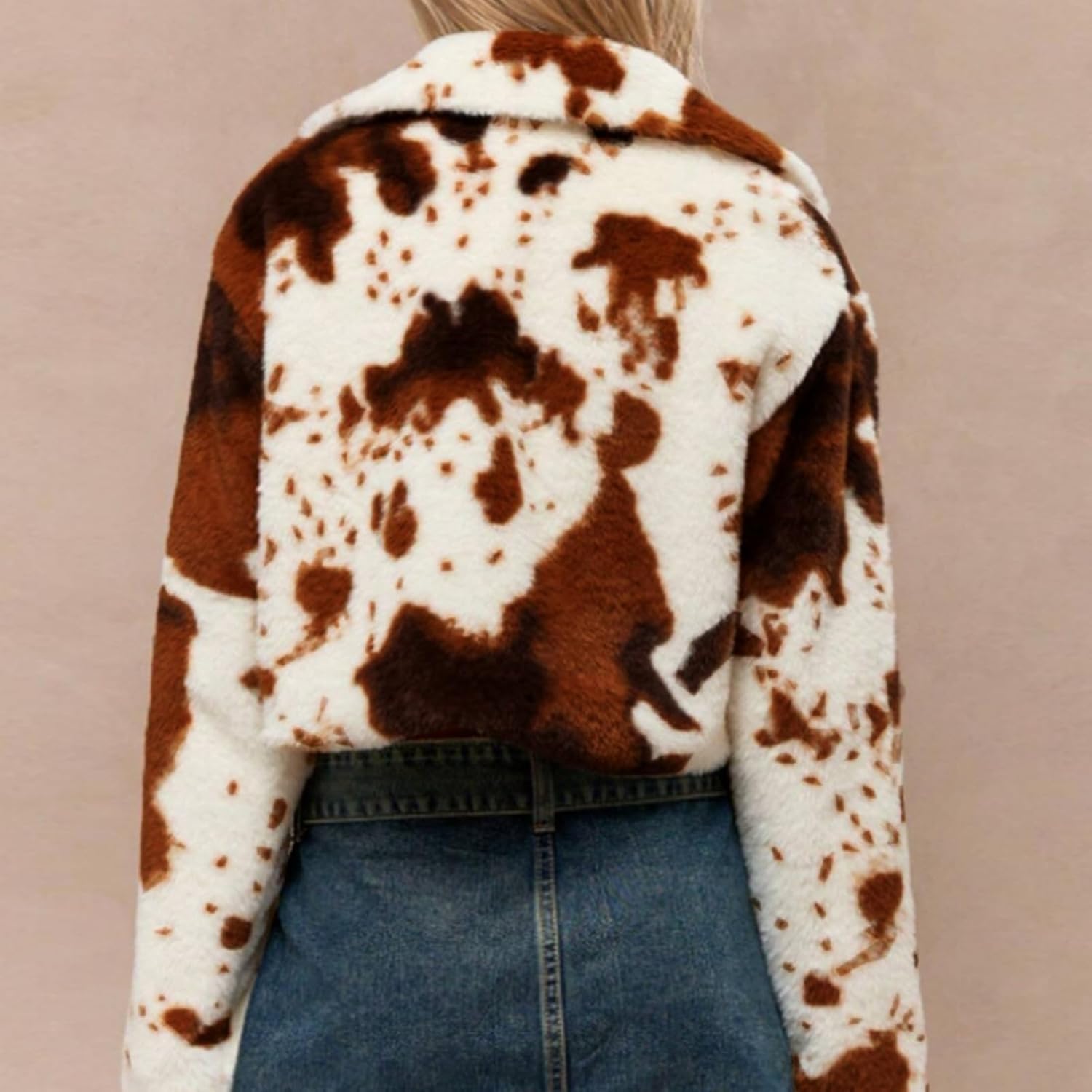 Womens Winter Spring Casual Cropped fleece Jacket, Long Sleeve lightweight Cozy Cardigan Coats - Image 2