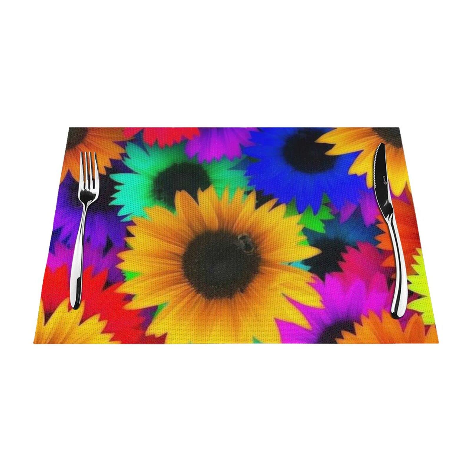 Sets de table résistants à la chaleur 30,5x45,7cm tournesol arc-en-ciel