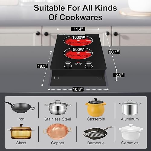 Miniatura 4 de Estufa eléctrica de 110 V 2400 W con control de perilla, 11 niveles de potencia, bloqueo y temporizador para niños, indicador de superficie