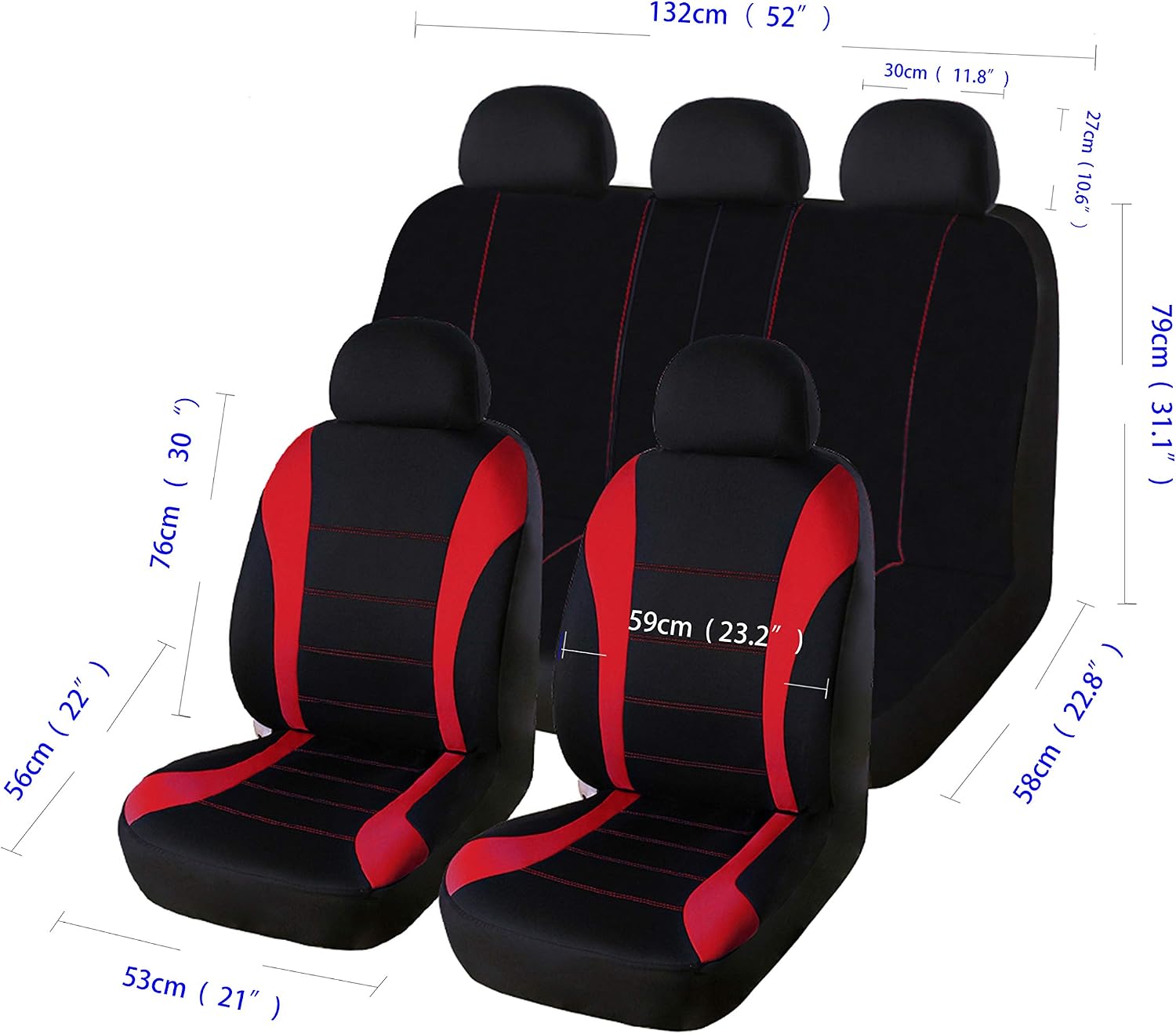 AUTO HIGH Car Seat Covers Full Set - Breathable Mesh Cloth Automotive Front and Back Seat Protect Covers - Fits Most Car Truck Van SUV, red & Black