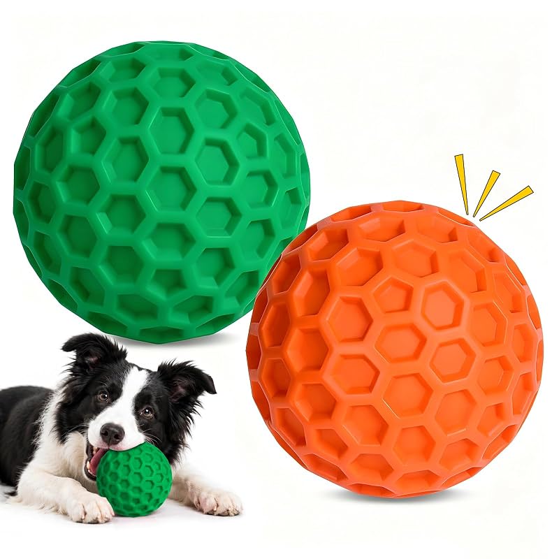 Bola para Cachorro com Apito e Textura Colmeia DAOZIJI para Mastigadores Intensos, Pacote com 2