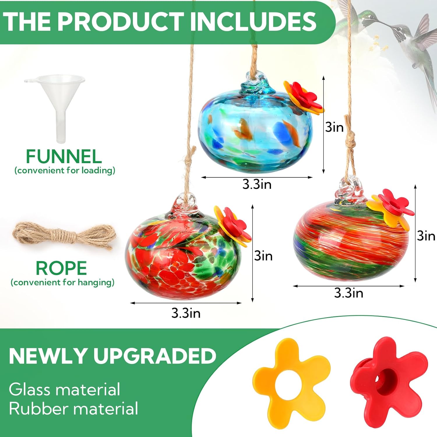 6PCS Hummingbird Feeders for Outdoors - Glass Leak Proof Bird Feeders for Garden & Backyard Decor, Multicolor, for Women & Moms