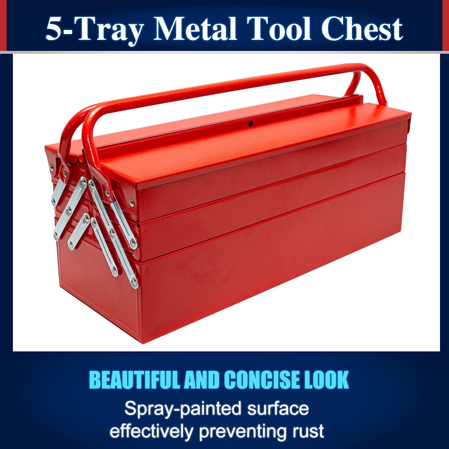 🛒 Crazy Deals 20-Inch 5-Tray Steel Tool Chest Cabinet Portable Metal Steel Tool Box (Red)