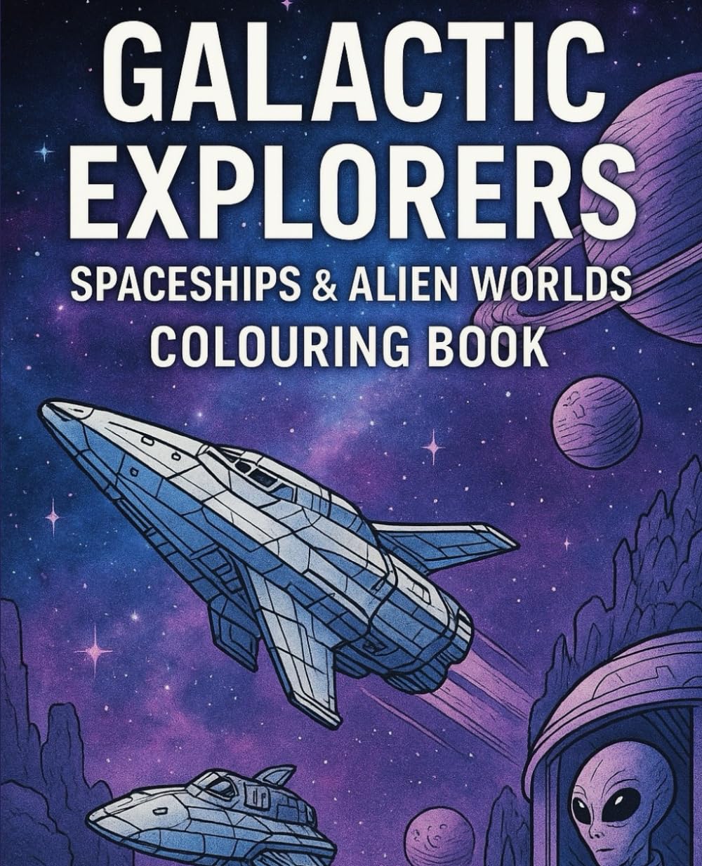 Galactic Explorers: Spaceships & Alien Worlds Colouring Book: A Sci-Fi Colouring Adventure of Spaceships, Alien Worlds, and Cosmic Journeys