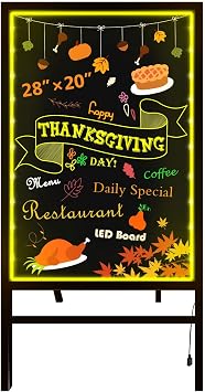 Woodsam Standing LED Board Sign - First Illuminated Easel with Neon Chalk Marker - Rustic Steel Vintage Decor for School, Wedding, Bar, Restaurant, Kitchen, and Home