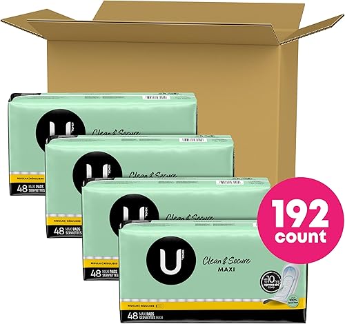 Miniatura 2 de U by Kotex Clean & Secure Maxi Pads, absorción regular, 192 unidades (4 paquetes de 48) (el embalaje puede variar)