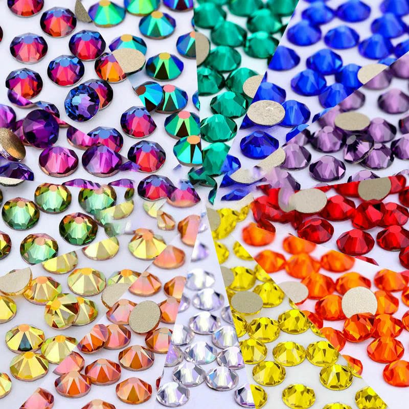 2088 Decorazioni per nail art fai da te in C non hotfix, 8 grandi e 8 piccoli strass, unghie adesive con retro piatto per nail art, metallo, luce s