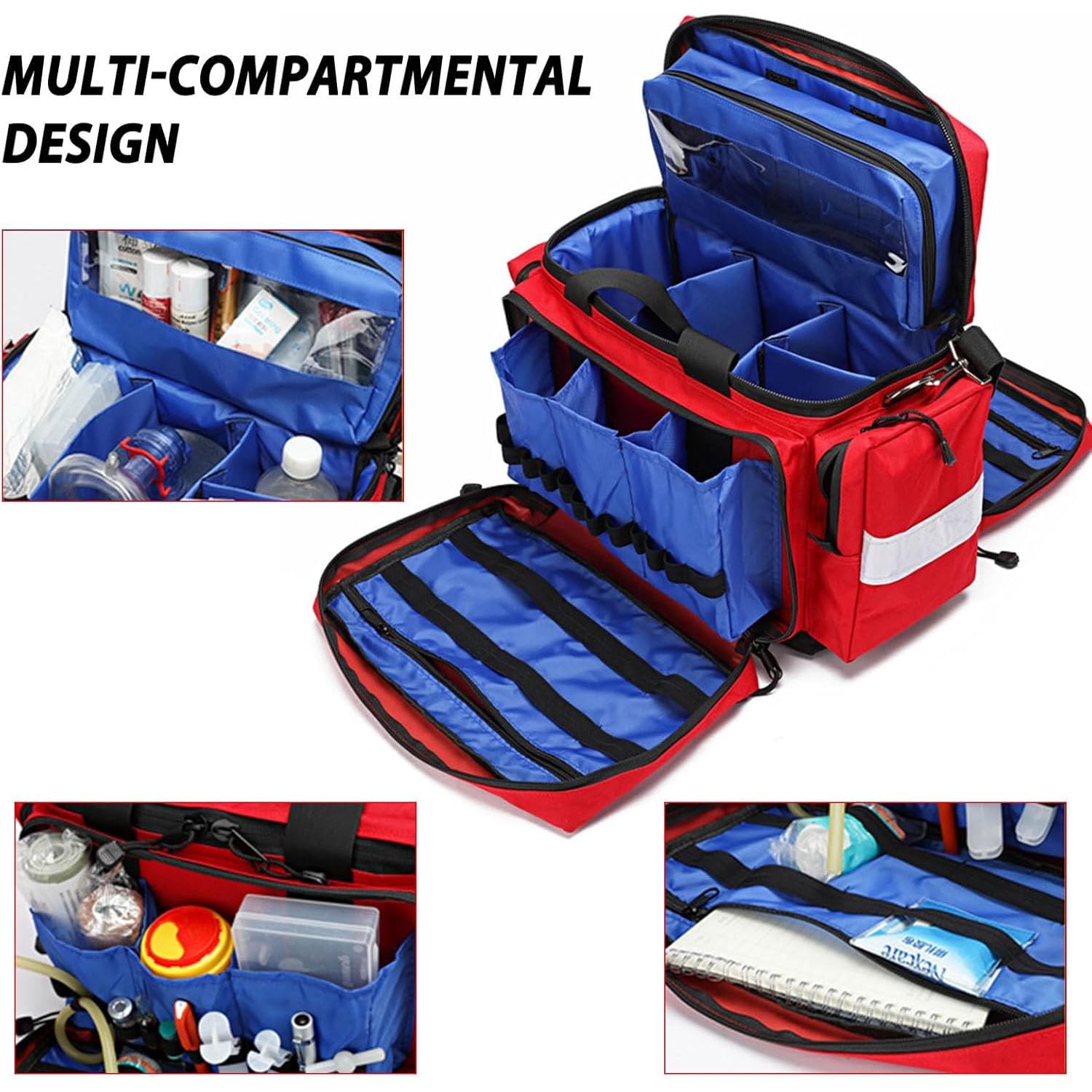 Maletín Médico Grande Vacío, Bolsa Profesional Para Emergencias Médicas Y Traumatismos Con Hebilla Ajustable Y Gancho Desmontable, Diseño Con Banda Reflectante Para Atención Médica Domiciliaria