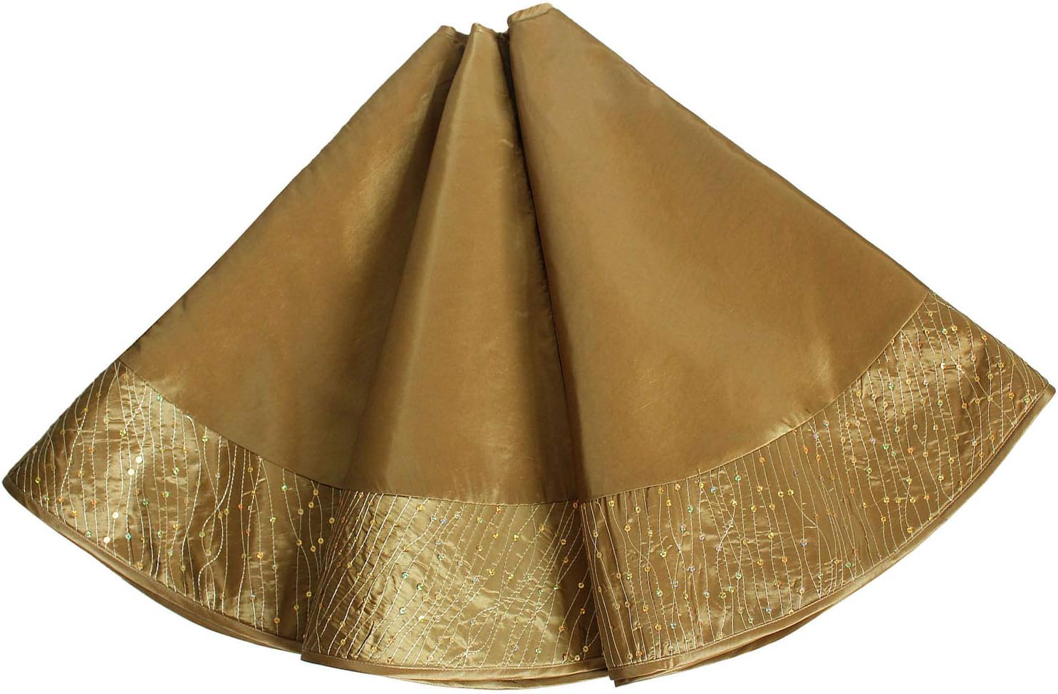 Gold Faux Silk Satin Center, Sparkle Glitter Sequin Handcraft Border Christmas Tree Skirt,Xmas Christmas Holiday Party Decoration-42inch