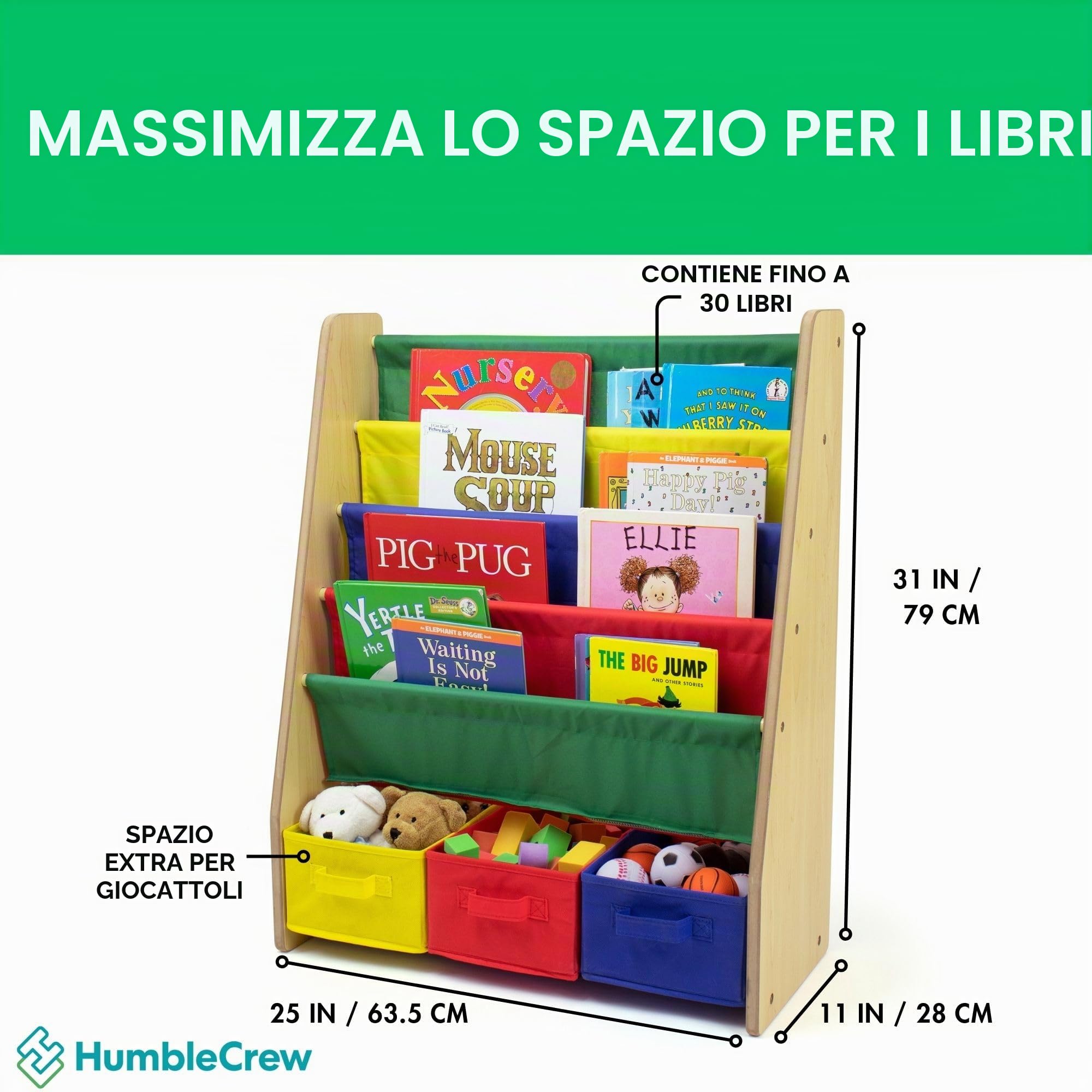 HumbleCrew Libreria Bambini Vivida: Scaffale 4 Ripiani per Libri, Colori Primari Allegri, Perfetta per Camerette Creative e Organizzate dei Piccoli