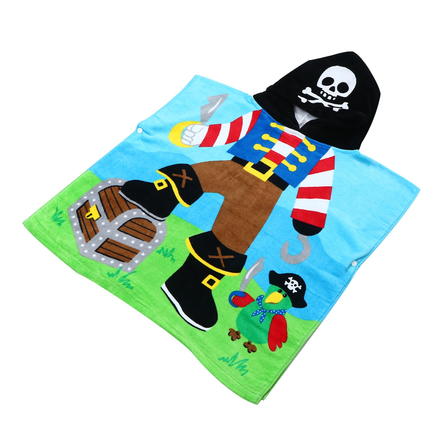 Badetuch Niedlichem Piratenkapitän Motiv mit Saugfähiges Atmungsaktives sommerlicher Sommerstimmung Baumwoll Bademantel mit Kapuze und Schnell Trocknend und Waschbar für Kinder