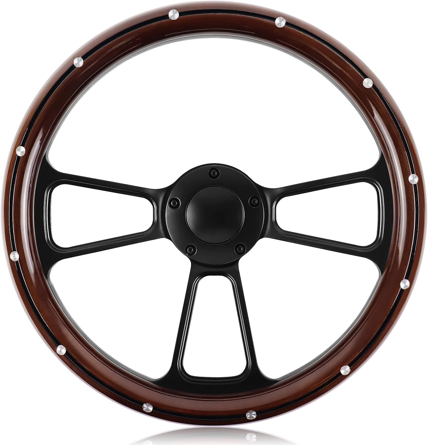 5 Hole 3 Spoke Vintage Steering Wheel, 14 inch Universal 5 Hole Racing Steering Wheel, Fits most 5-hole steering wheel hub adapters