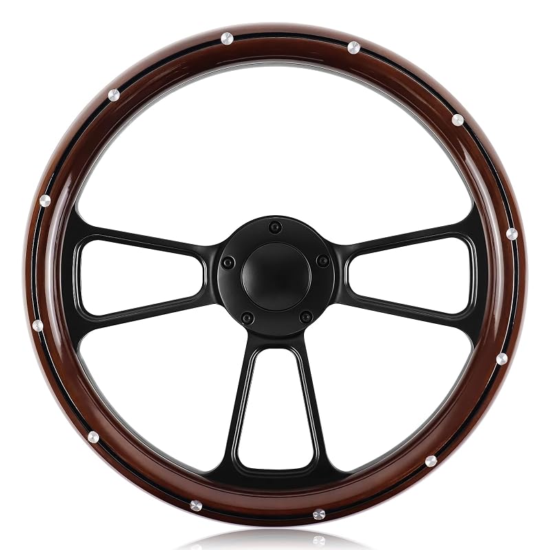 Volante esportivo vintage de madeira QYMOPAY, 3 raios, 5 furos, 35,6 cm, modelo 5KWRBK-02