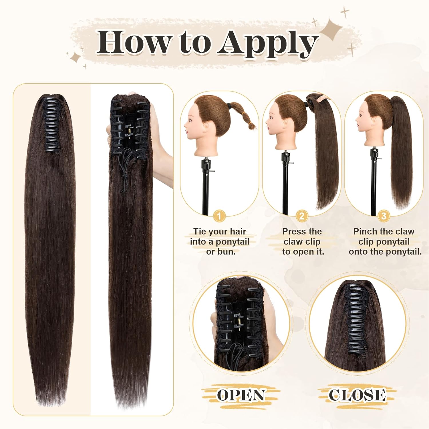 Human Hair Ponytail Extension with Claw Clip, Natural Look, Soft, 14"-22", More Colors Options for Women, Ideal for Dates, Weddings, Parties, Gifts - 18" 113g Dark Brown