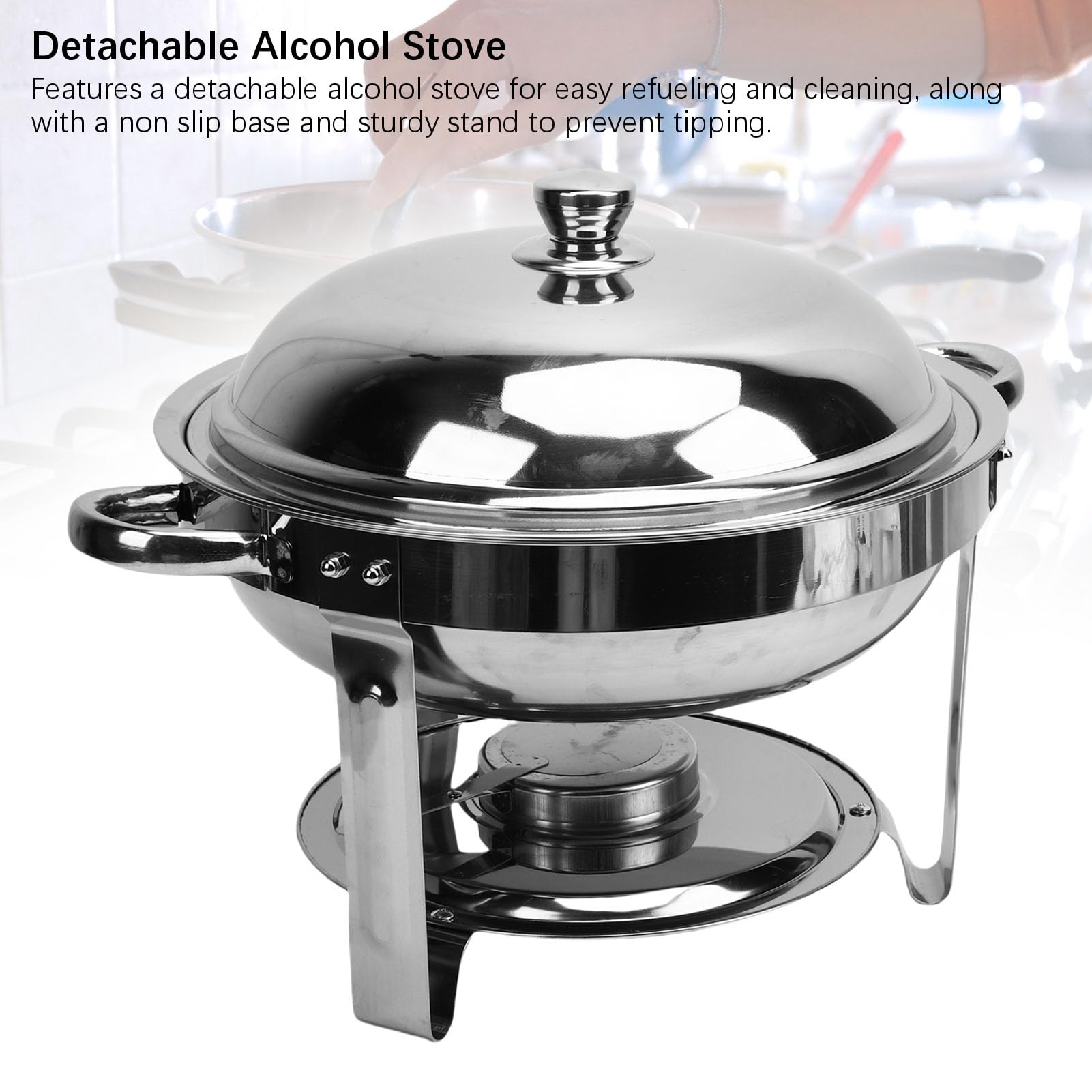 banapoy Piatti da Sfregamento per Set a Buffet, 6L di Cibi Rotondi Che Si Scaldano in Acciaio a Buffet Set di Piatti con Stufa Alcool Staccabile, per Feste, Catering, Matrimonio